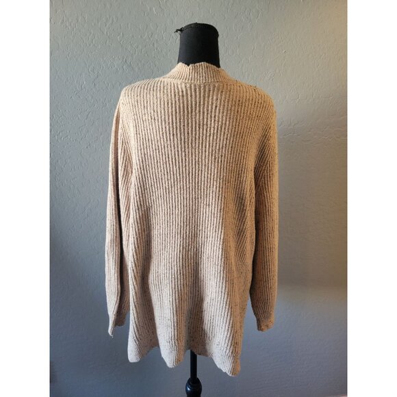 Soft Surrounding V Neck Marled Beige Long Sleeve Ribbed Scalloped Hem Line Sz L - Picture 6 of 11
